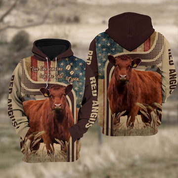Joycorners Red Angus Cattle US Flag All Over Printed 3D Cattle Hoodie TT3