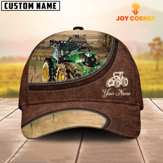 Joycorners Tractor On The Farm Customized Name Leather Pattern Cap