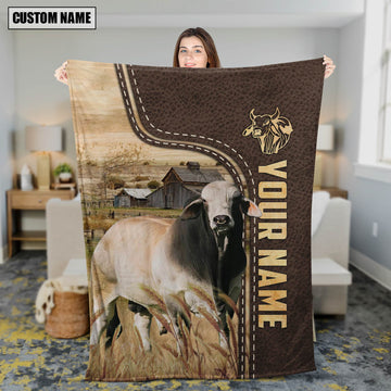 Joycorners Personalized Name Brahman Leather Pattern Blanket