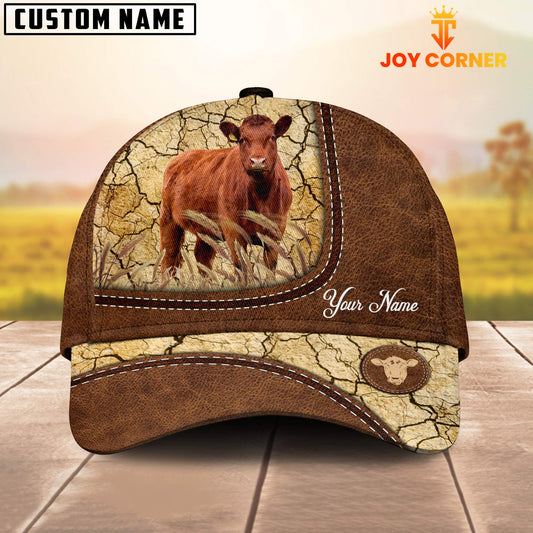 Joycorners Custom Name Red Angus Leather Pattern Brown Cap