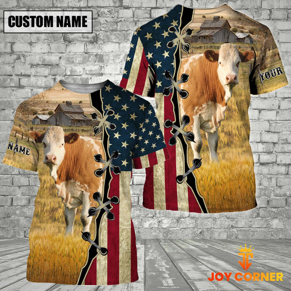 Joycorners Simmental On Farms Custom Name American Flag 3D Shirt