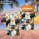 Joycorners Black Angus Hibiscus Floral Custom Name 3D Hawaiian Shirt