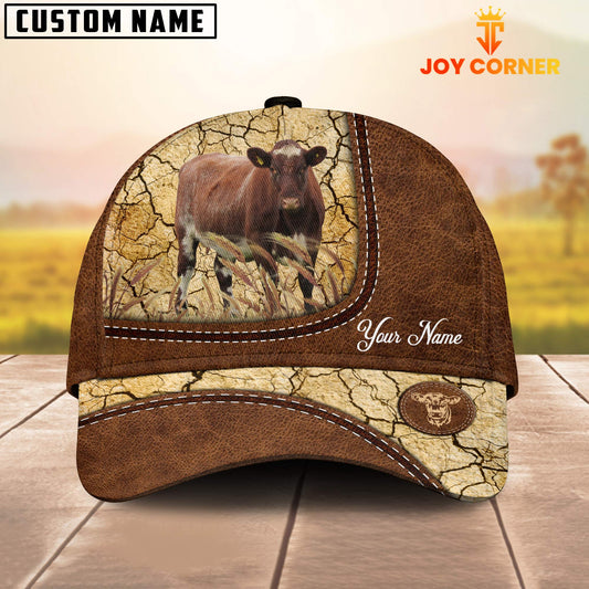 Joycorners Custom Name Shorthorn Leather Pattern Brown Cap