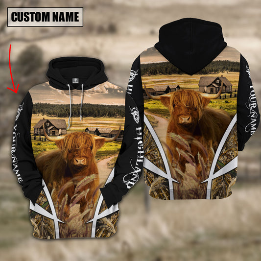 Joycorners Highland Cattle Custom Name Wheat Farm Hoodie