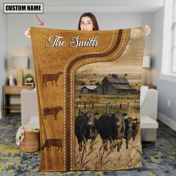 Joycorners Personalized Black Angus Cattle In Field Farmhouse Blanket