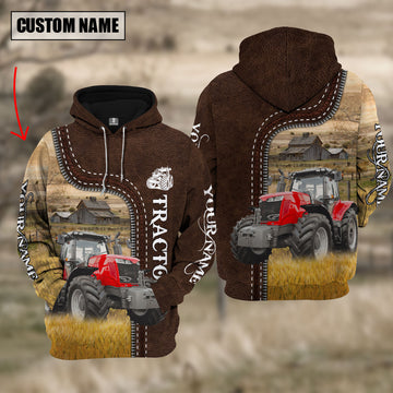 Joycorners Red Tractor Farming Leather Pattern Personalized 3D Hoodie