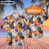 Joycorners Horse Hibiscus Blue Floral Custom Name 3D Hawaiian Shirt