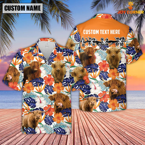 Joycorners Highland Hibiscus Blue Floral Custom Name 3D Hawaiian Shirt