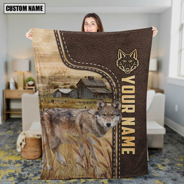 Joycorners Personalized Name Coyotes Leather Pattern Blanket