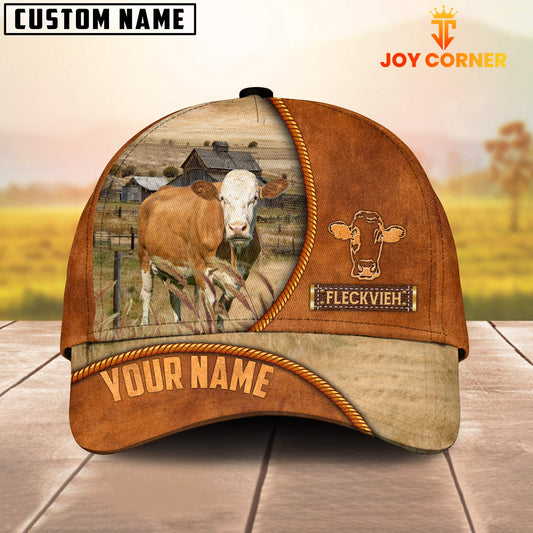 Joycorners Custom Name Fleckvieh Leather Pattern Cap