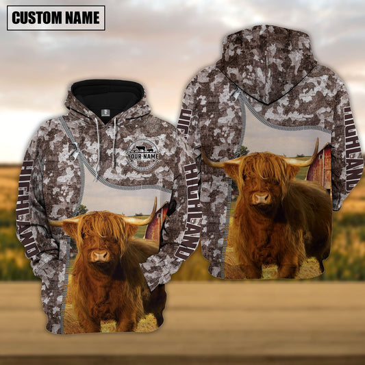 Joycorners Personalized Highland Cattle Farm All Over Printed Hoodie