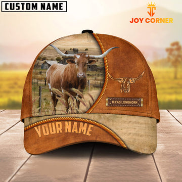 Joycorners Custom Name Texas Longhorn Leather Pattern Cap TT4