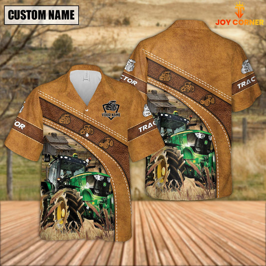 Joycorners Custom Name Tractor Leather Pattern Hawaiian Shirt
