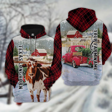 Joycorners Texas Longhorn Cattle Christmas 3D Hoodie