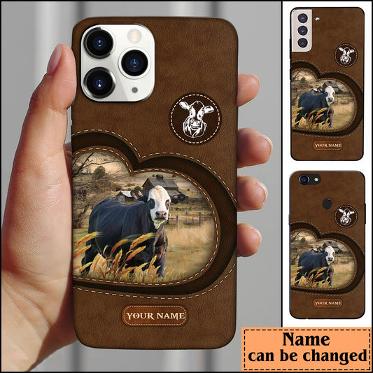 Joycorners Black Baldy Customized Name Leather Pattern Phone Case - Iphone