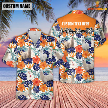 Joycorners Llama Hibiscus Blue Floral Custom Name 3D Hawaiian Shirt