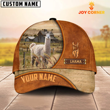 Joycorners Custom Name Lhama Leather Pattern Cap