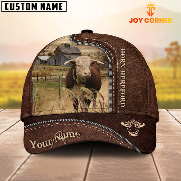 Joycorners Horn Hereford Customized Name Leather Pattern Cap