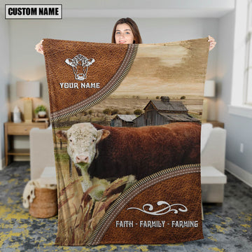 Joycorners Personalized Name Hereford Faith Family Farming Blanket