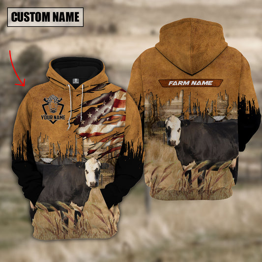 Joycorners Black hereford Custom Name US FLAG Pattern Hoodie