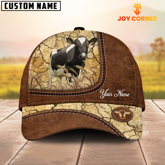 Joycorners Custom Name Holstein Leather Pattern Brown Cap