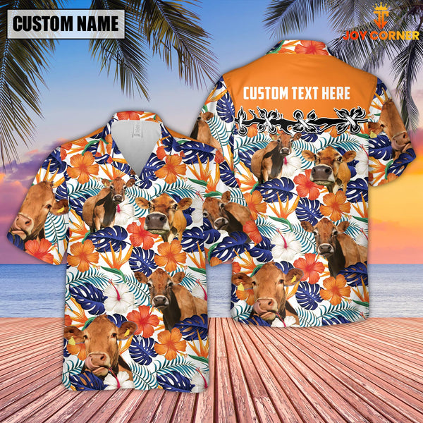 Joycorners Jersey Hibiscus Blue Floral Custom Name 3D Hawaiian Shirt