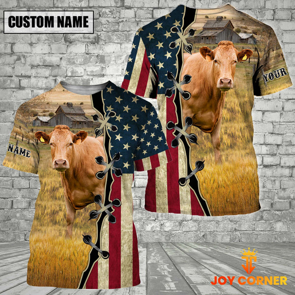 Joycorners Custom Name Limousin Cattle American Flag 3D Shirt