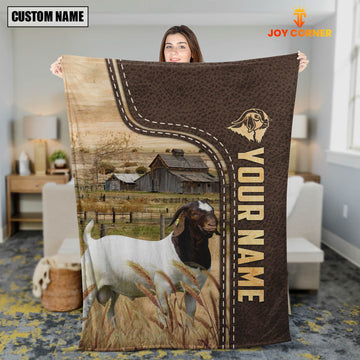 Joycorners Personalized Name Boer Goats Leather Pattern Blanket