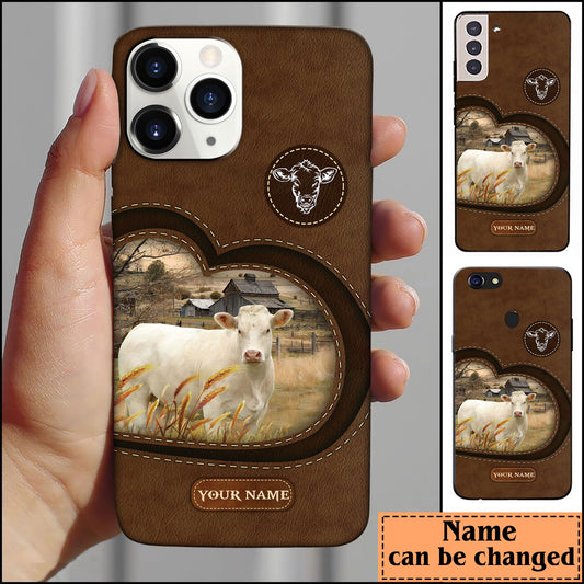 Joycorners Charolais Customized Name Leather Pattern Phone Case - Iphone