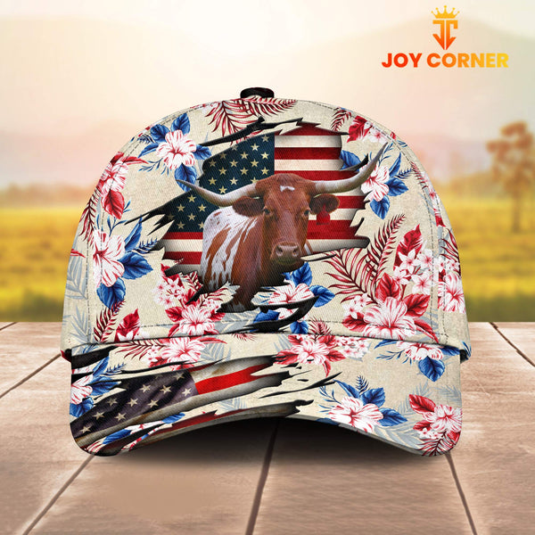 Joycorners TX Longhorn American Flag Flowers Pattern Cap
