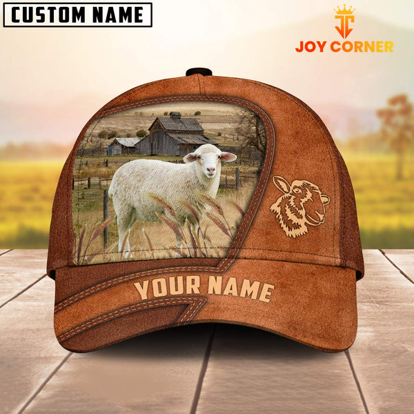 Joycorners Sheep Customized Name Brown Leather Pattern Cap