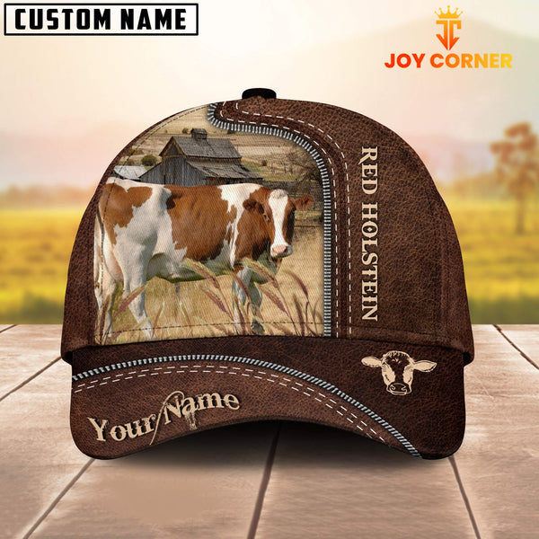 Joycorners Red Holstein Customized Name Leather Pattern Cap