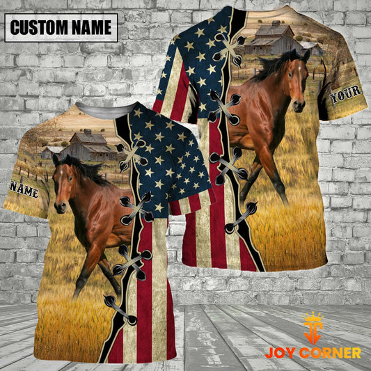 Joycorners Custom Name Horse American Flag 3D Shirt