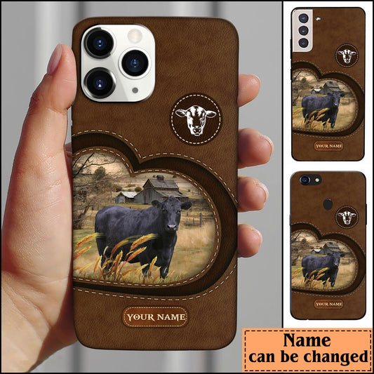 Joycorners Black Angus Customized Name Leather Pattern Phone Case - Iphone