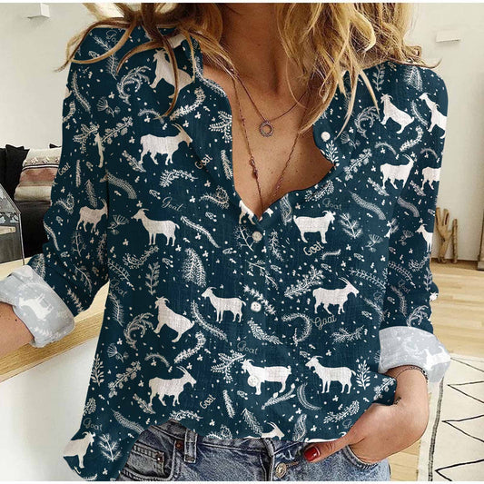 Joycorners Goat Navy Pattern Casual Shirt