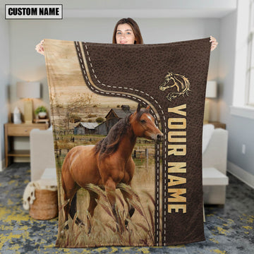 Joycorners Personalized Name Horse Leather Pattern Blanket