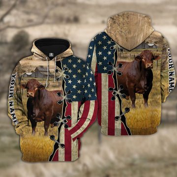 Joycorners Custom Name Beefmaster Cattle American Flag 3D Shirt