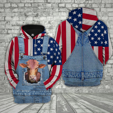 Joycorners Beefmaster Cattle US Flag Farm Personalized 3D Hoodie