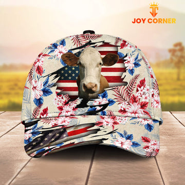 Joycorners Simmental American Flag Flowers Pattern Cap