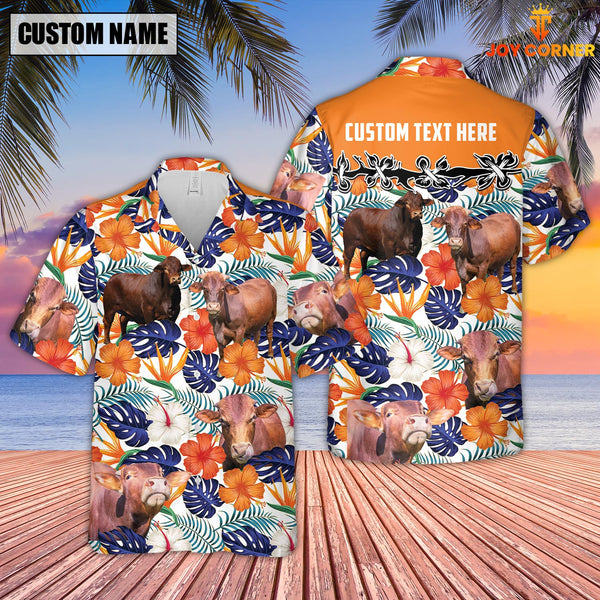 Joycorners Beefmaster Hibiscus Blue Floral Custom Name 3D Hawaiian Shirt