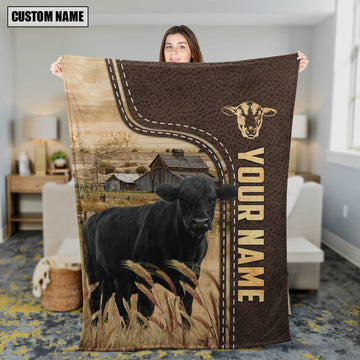 Joycorners Personalized Name Black Angus Leather Pattern Blanket