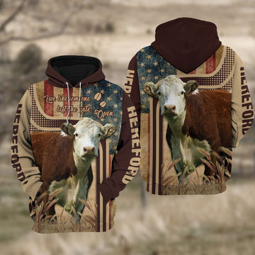Joycorners Hereford Cattle US Flag All Over Printed 3D Cattle Hoodie TT7
