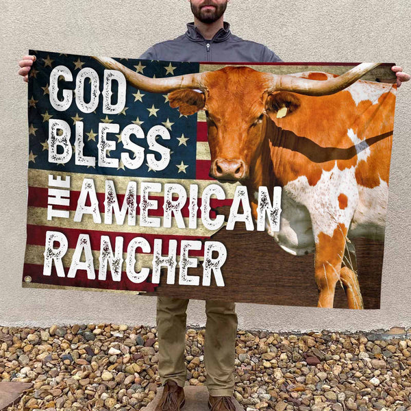 Joycorners God Bless The American Rancher TX-Longhorn Flag