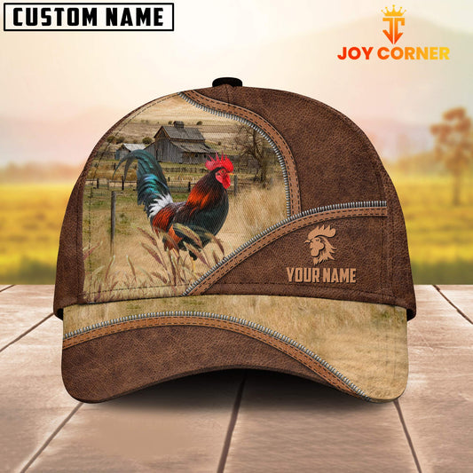 Joycorners Rooster Zipper Leather Pattern Customized Name Cap