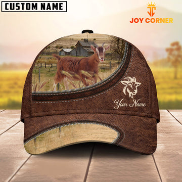 Joycorners Goat On The Farm Customized Name Leather Pattern Cap