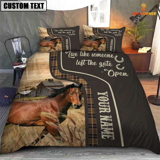 JoyCorners Horse Like Someone Left The Gate Open Customized Name 3D Bedding Set