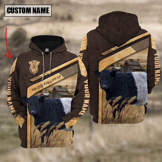 Joycorners Belted Galloway On The Meadow Custom Name Hoodie