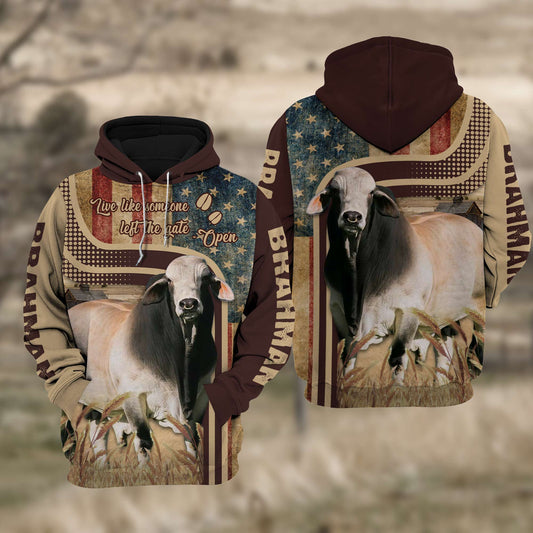 Joycorners Brahman Cattle US Flag All Over Printed 3D Cattle Hoodie TT4