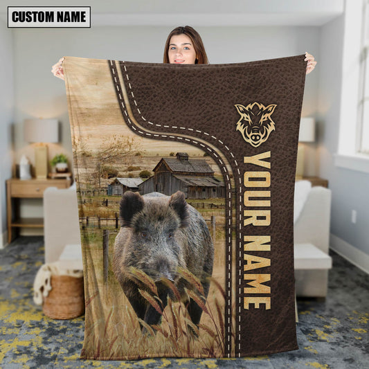 Joycorners Personalized Name Hogs Leather Pattern Blanket