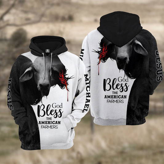 Joycorners Custom Name Brahman Cattle 3D JESUS Blessing Hoodie